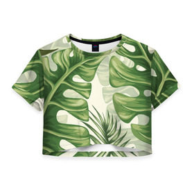 Женская футболка 3D укороченная с принтом Папоротник в Курске, 100% полиэстер | круглая горловина, длина футболки до линии талии, рукава с отворотами | vppdgryphon | арт | краска | лес | папоротник | тропики | цветные | цветок | цветы