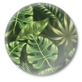 Значок с принтом Доисторический лес в Курске,  металл | круглая форма, металлическая застежка в виде булавки | vppdgryphon | арт | краска | лес | папоротник | прикольные | тропики | цветные | цветок | цветы