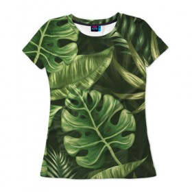 Женская футболка 3D с принтом Доисторический лес в Курске, 100% полиэфир ( синтетическое хлопкоподобное полотно) | прямой крой, круглый вырез горловины, длина до линии бедер | vppdgryphon | арт | краска | лес | папоротник | прикольные | тропики | цветные | цветок | цветы