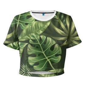 Женская футболка 3D укороченная с принтом Доисторический лес в Курске, 100% полиэстер | круглая горловина, длина футболки до линии талии, рукава с отворотами | vppdgryphon | арт | краска | лес | папоротник | прикольные | тропики | цветные | цветок | цветы