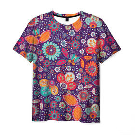Мужская футболка 3D с принтом Цветочный взрыв в Курске, 100% полиэфир | прямой крой, круглый вырез горловины, длина до линии бедер | Тематика изображения на принте: vppdgryphon | арт | взрыв | краска | тропики | цветные | цветок | цветочный | цветы
