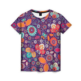 Женская футболка 3D с принтом Цветочный взрыв в Курске, 100% полиэфир ( синтетическое хлопкоподобное полотно) | прямой крой, круглый вырез горловины, длина до линии бедер | vppdgryphon | арт | взрыв | краска | тропики | цветные | цветок | цветочный | цветы