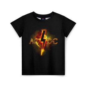 Детская футболка 3D с принтом AC/DC огонь в Курске, 100% гипоаллергенный полиэфир | прямой крой, круглый вырез горловины, длина до линии бедер, чуть спущенное плечо, ткань немного тянется | ac dc | acdc | ангус янг | блюз рок | крис слэйд | надпись | рок группа | рок н ролл | стиви янг | хард рок | эксл роуз