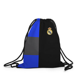 Рюкзак-мешок 3D с принтом Real Madrid 2018 Black Version в Курске, 100% полиэстер | плотность ткани — 200 г/м2, размер — 35 х 45 см; лямки — толстые шнурки, застежка на шнуровке, без карманов и подкладки | Тематика изображения на принте: emirates | fc | real madrid | клуб | мяч | реал мадрид