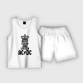 Детская пижама с шортами хлопок с принтом Keep calm and listen AC DC в Курске,  |  | ac dc | acdc | австралийская | альбом | ангус янг | блюз рок | гитара | головы | группа | крис слэйд | музыканты | надпись | певцы | рок | рок н ролл | стиви янг | хард рок | эксл роуз