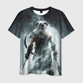 Мужская футболка 3D с принтом Skyrim в Курске, 100% полиэфир | прямой крой, круглый вырез горловины, длина до линии бедер | elder scrolls | дракон | игра | свитки | скайрим