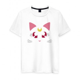 Мужская футболка хлопок с принтом Guarding Cat в Курске, 100% хлопок | прямой крой, круглый вырез горловины, длина до линии бедер, слегка спущенное плечо. | anime | sailor moon | аниме | сейлор мун