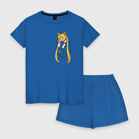 Женская пижама с шортиками хлопок с принтом Little Pocket Moon в Курске, 100% хлопок | футболка прямого кроя, шорты свободные с широкой мягкой резинкой | anime | sailor moon | аниме | сейлор мун