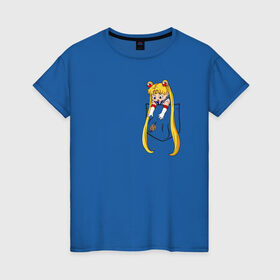 Женская футболка хлопок с принтом Little Pocket Moon в Курске, 100% хлопок | прямой крой, круглый вырез горловины, длина до линии бедер, слегка спущенное плечо | anime | sailor moon | аниме | сейлор мун