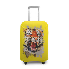 Чехол для чемодана 3D с принтом Tiger art в Курске, 86% полиэфир, 14% спандекс | двустороннее нанесение принта, прорези для ручек и колес | 