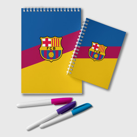 Блокнот с принтом FC Barcelona 2018 Colors в Курске, 100% бумага | 48 листов, плотность листов — 60 г/м2, плотность картонной обложки — 250 г/м2. Листы скреплены удобной пружинной спиралью. Цвет линий — светло-серый
 | Тематика изображения на принте: fc | fc barcelona | fcb | fly emirates | ronaldo | абстракция | барселона | геометрия | зож | клуб | линии | месси | модные | мяч | реал мадрид | спорт | спортивные | тренды | футбол | футбольный клуб | эмблема