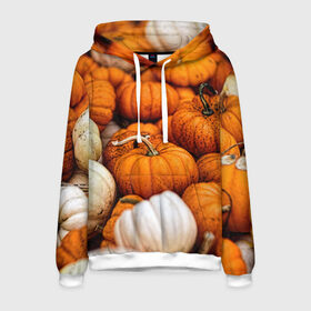 Мужская толстовка 3D с принтом тыквы в Курске, 100% полиэстер | двухслойный капюшон со шнурком для регулировки, мягкие манжеты на рукавах и по низу толстовки, спереди карман-кенгуру с мягким внутренним слоем. | halloween | дача | овощи | октябрь | оранжевый | осень | сентябрь | тыква | хеллуин