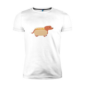 Мужская футболка премиум с принтом Хот дог в Курске, 92% хлопок, 8% лайкра | приталенный силуэт, круглый вырез ворота, длина до линии бедра, короткий рукав | Тематика изображения на принте: год собаки | собака | такса