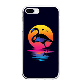 Чехол для iPhone 7Plus/8 Plus матовый с принтом Фламинго дитя заката в Курске, Силикон | Область печати: задняя сторона чехла, без боковых панелей | закат | море | птица | ретро | стиль | фламинго