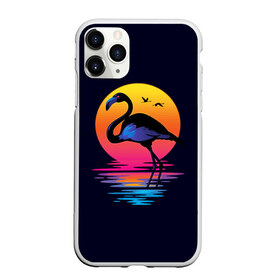 Чехол для iPhone 11 Pro матовый с принтом Фламинго дитя заката в Курске, Силикон |  | закат | море | птица | ретро | стиль | фламинго