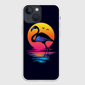 Чехол для iPhone 13 mini с принтом Фламинго дитя заката в Курске,  |  | закат | море | птица | ретро | стиль | фламинго
