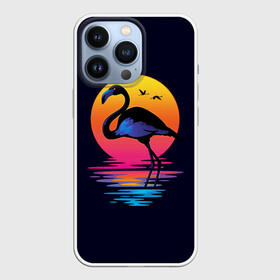 Чехол для iPhone 13 Pro с принтом Фламинго дитя заката в Курске,  |  | закат | море | птица | ретро | стиль | фламинго
