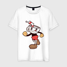 Мужская футболка хлопок с принтом Cuphead в Курске, 100% хлопок | прямой крой, круглый вырез горловины, длина до линии бедер, слегка спущенное плечо. | Тематика изображения на принте: cuphead