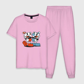 Мужская пижама хлопок с принтом Cuphead в Курске, 100% хлопок | брюки и футболка прямого кроя, без карманов, на брюках мягкая резинка на поясе и по низу штанин
 | cuphead