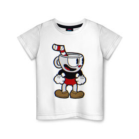 Детская футболка хлопок с принтом Cuphead в Курске, 100% хлопок | круглый вырез горловины, полуприлегающий силуэт, длина до линии бедер | cuphead
