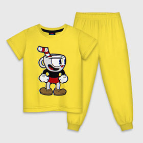 Детская пижама хлопок с принтом Cuphead в Курске, 100% хлопок |  брюки и футболка прямого кроя, без карманов, на брюках мягкая резинка на поясе и по низу штанин
 | cuphead