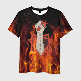 Мужская футболка 3D с принтом Hot Heart в Курске, 100% полиэфир | прямой крой, круглый вырез горловины, длина до линии бедер | fire | heart | hot | satan | горячий | красный | культ | надписи | огниво | огонь | пекло | рок | рокнролл | рука | сатана | секта | сердце | сила | тату | черный | яркие