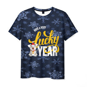 Мужская футболка 3D с принтом Lucky Year в Курске, 100% полиэфир | прямой крой, круглый вырез горловины, длина до линии бедер | new year | santa | год собаки | дед мороз | елка | елочки | новогодний | новый год | подарки | рождество | сантаклаус | снег | снежинки | собака