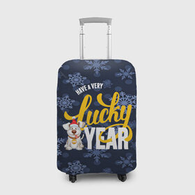 Чехол для чемодана 3D с принтом Lucky Year в Курске, 86% полиэфир, 14% спандекс | двустороннее нанесение принта, прорези для ручек и колес | new year | santa | год собаки | дед мороз | елка | елочки | новогодний | новый год | подарки | рождество | сантаклаус | снег | снежинки | собака