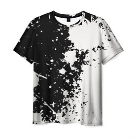 Мужская футболка 3D с принтом Брызги краски в Курске, 100% полиэфир | прямой крой, круглый вырез горловины, длина до линии бедер | Тематика изображения на принте: абстракция | белое | брызги | краска | пятно | черное