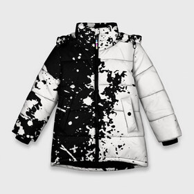 Зимняя куртка для девочек 3D с принтом Брызги краски в Курске, ткань верха — 100% полиэстер; подклад — 100% полиэстер, утеплитель — 100% полиэстер. | длина ниже бедра, удлиненная спинка, воротник стойка и отстегивающийся капюшон. Есть боковые карманы с листочкой на кнопках, утяжки по низу изделия и внутренний карман на молнии. 

Предусмотрены светоотражающий принт на спинке, радужный светоотражающий элемент на пуллере молнии и на резинке для утяжки. | абстракция | белое | брызги | краска | пятно | черное