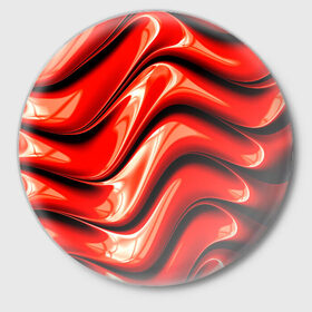 Значок с принтом Жидкие металл (красный) в Курске,  металл | круглая форма, металлическая застежка в виде булавки | абстракция | блеск | блики | краска | линии | металл | отражение | узоры