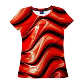 Женская футболка 3D с принтом Жидкие металл (красный) в Курске, 100% полиэфир ( синтетическое хлопкоподобное полотно) | прямой крой, круглый вырез горловины, длина до линии бедер | абстракция | блеск | блики | краска | линии | металл | отражение | узоры