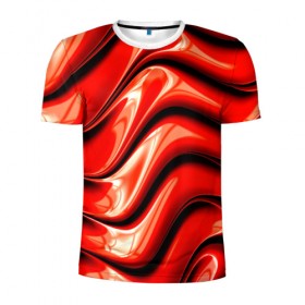 Мужская футболка 3D спортивная с принтом Жидкие металл (красный) в Курске, 100% полиэстер с улучшенными характеристиками | приталенный силуэт, круглая горловина, широкие плечи, сужается к линии бедра | абстракция | блеск | блики | краска | линии | металл | отражение | узоры