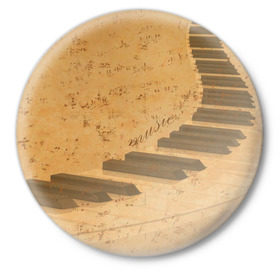 Значок с принтом Клавиши пианино в Курске,  металл | круглая форма, металлическая застежка в виде булавки | Тематика изображения на принте: для | до | клавиши | ля | мелодия | ми | музыка | музыканта | ноты | оркестр | пианино | подарок | ре | рояль | си | соль | стан | фа