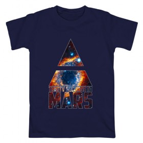 Мужская футболка хлопок с принтом Thirty Seconds to Mars космос в Курске, 100% хлопок | прямой крой, круглый вырез горловины, длина до линии бедер, слегка спущенное плечо. | 