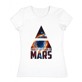 Женская футболка хлопок с принтом Thirty Seconds to Mars космос в Курске, 100% хлопок | прямой крой, круглый вырез горловины, длина до линии бедер, слегка спущенное плечо | 