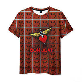 Мужская футболка 3D с принтом Смайлы Bon Jovi в Курске, 100% полиэфир | прямой крой, круглый вырез горловины, длина до линии бедер | bon jovi | бон | бон джови | глэм | группа | джови | джон | рок | хард