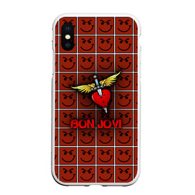 Чехол для iPhone XS Max матовый с принтом Смайлы Bon Jovi в Курске, Силикон | Область печати: задняя сторона чехла, без боковых панелей | bon jovi | бон | бон джови | глэм | группа | джови | джон | рок | хард