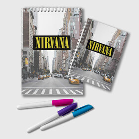 Блокнот с принтом Nirvana в Курске, 100% бумага | 48 листов, плотность листов — 60 г/м2, плотность картонной обложки — 250 г/м2. Листы скреплены удобной пружинной спиралью. Цвет линий — светло-серый
 | nirvana