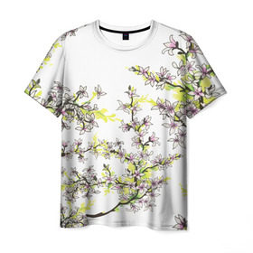 Мужская футболка 3D с принтом Сакура в Курске, 100% полиэфир | прямой крой, круглый вырез горловины, длина до линии бедер | арт | краска | прикольные | сакура | тропики | цветные | цветок | цветы | япония