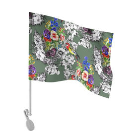 Флаг для автомобиля с принтом Райский остров в Курске, 100% полиэстер | Размер: 30*21 см | Тематика изображения на принте: арт | краска | попугаи | попугай | прикольные | рай | тропики | цветные | цветок | цветы