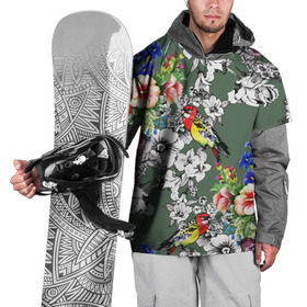 Накидка на куртку 3D с принтом Райский остров в Курске, 100% полиэстер |  | арт | краска | попугаи | попугай | прикольные | рай | тропики | цветные | цветок | цветы