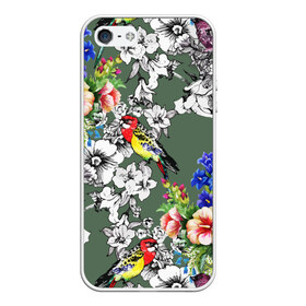 Чехол для iPhone 5/5S матовый с принтом Райский остров в Курске, Силикон | Область печати: задняя сторона чехла, без боковых панелей | арт | краска | попугаи | попугай | прикольные | рай | тропики | цветные | цветок | цветы