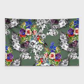 Флаг-баннер с принтом Райский остров в Курске, 100% полиэстер | размер 67 х 109 см, плотность ткани — 95 г/м2; по краям флага есть четыре люверса для крепления | арт | краска | попугаи | попугай | прикольные | рай | тропики | цветные | цветок | цветы