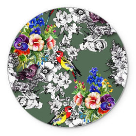 Коврик круглый с принтом Райский остров в Курске, резина и полиэстер | круглая форма, изображение наносится на всю лицевую часть | арт | краска | попугаи | попугай | прикольные | рай | тропики | цветные | цветок | цветы