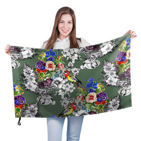 Флаг 3D с принтом Райский остров в Курске, 100% полиэстер | плотность ткани — 95 г/м2, размер — 67 х 109 см. Принт наносится с одной стороны | Тематика изображения на принте: арт | краска | попугаи | попугай | прикольные | рай | тропики | цветные | цветок | цветы