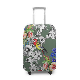 Чехол для чемодана 3D с принтом Райский остров в Курске, 86% полиэфир, 14% спандекс | двустороннее нанесение принта, прорези для ручек и колес | арт | краска | попугаи | попугай | прикольные | рай | тропики | цветные | цветок | цветы