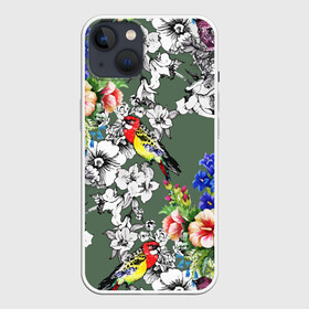 Чехол для iPhone 13 с принтом Райский остров в Курске,  |  | арт | краска | попугаи | попугай | прикольные | рай | тропики | цветные | цветок | цветы