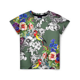 Детская футболка 3D с принтом Райский остров в Курске, 100% гипоаллергенный полиэфир | прямой крой, круглый вырез горловины, длина до линии бедер, чуть спущенное плечо, ткань немного тянется | арт | краска | попугаи | попугай | прикольные | рай | тропики | цветные | цветок | цветы