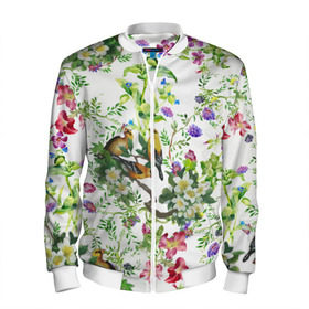 Мужской бомбер 3D с принтом Райский остров в Курске, 100% полиэстер | застегивается на молнию, по бокам два кармана без застежек, по низу бомбера и на воротнике - эластичная резинка | арт | краска | попугаи | попугай | прикольные | рай | тропики | цветные | цветок | цветы
